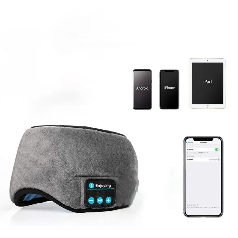 Wireless Bluetooth 5.0 sleeping eye mask with built-in earphones, grey or black velvet headband