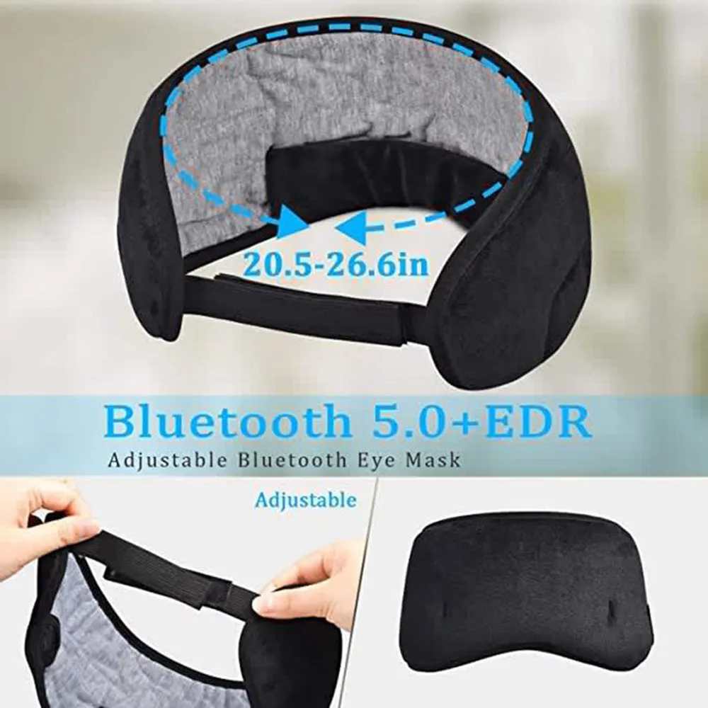 Wireless Bluetooth 5.0 sleeping eye mask with built-in earphones, grey or black velvet headband