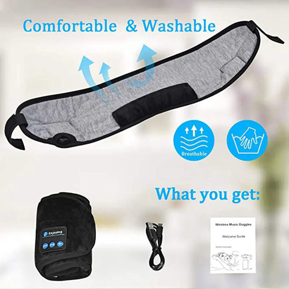 Wireless Bluetooth 5.0 sleeping eye mask with built-in earphones, grey or black velvet headband