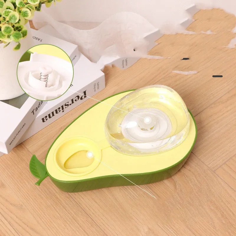 Avocado-shaped pet automatic feeder with 690ml water bottle slow feeder bowl for cats and small dogs in Moonlight Grey and Olive Green