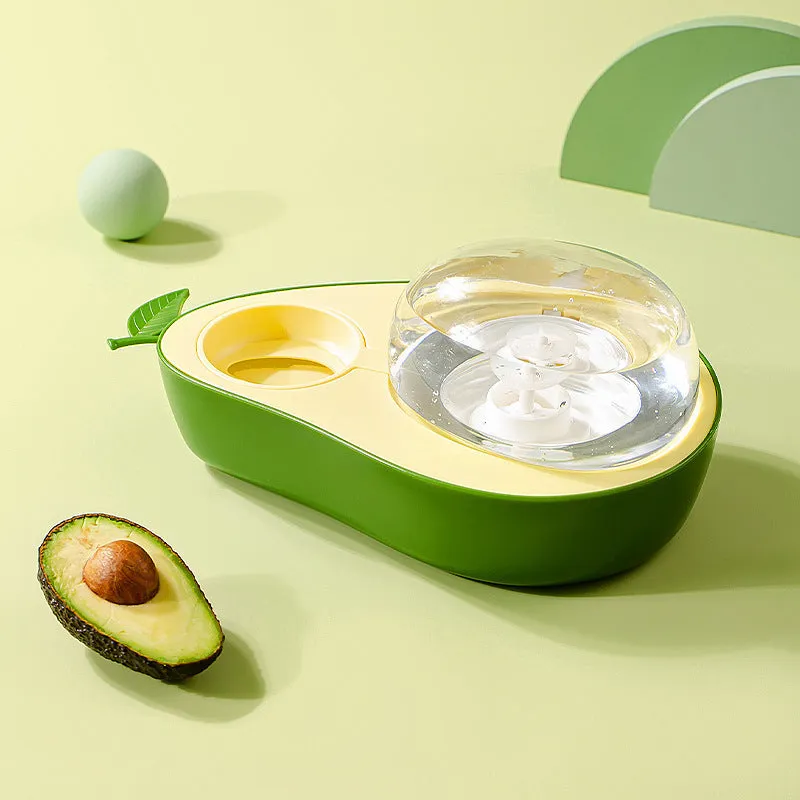 Avocado-shaped pet automatic feeder with 690ml water bottle slow feeder bowl for cats and small dogs in Moonlight Grey and Olive Green