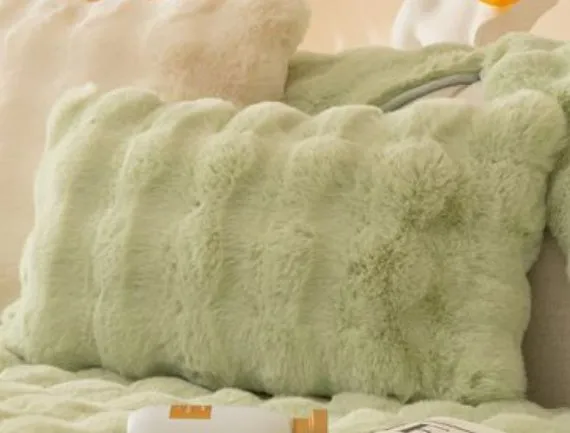 Winter thickened bubble rabbit hair sofa cushion in solid colour on a combination sofa