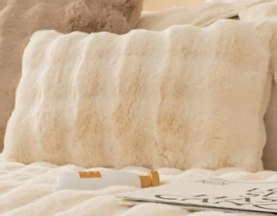 Winter thickened bubble rabbit hair sofa cushion in solid colour on a combination sofa