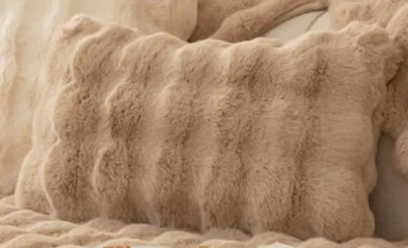 Winter thickened bubble rabbit hair sofa cushion in solid colour on a combination sofa