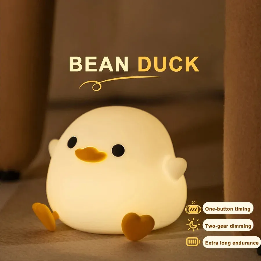 Doudou Duck silicone night light, BPA-free, squeeze to glow, 2 brightness levels, USB charging