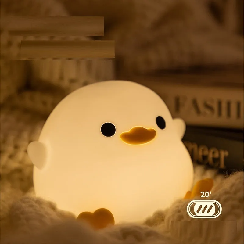 Doudou Duck silicone night light, BPA-free, squeeze to glow, 2 brightness levels, USB charging