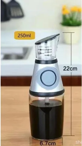 500ml high white glass measurable oil bottle with slim 8x28.5cm shape on kitchen countertop