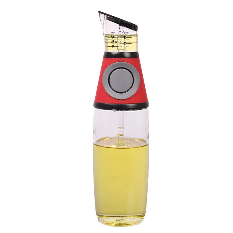 500ml high white glass measurable oil bottle with slim 8x28.5cm shape on kitchen countertop