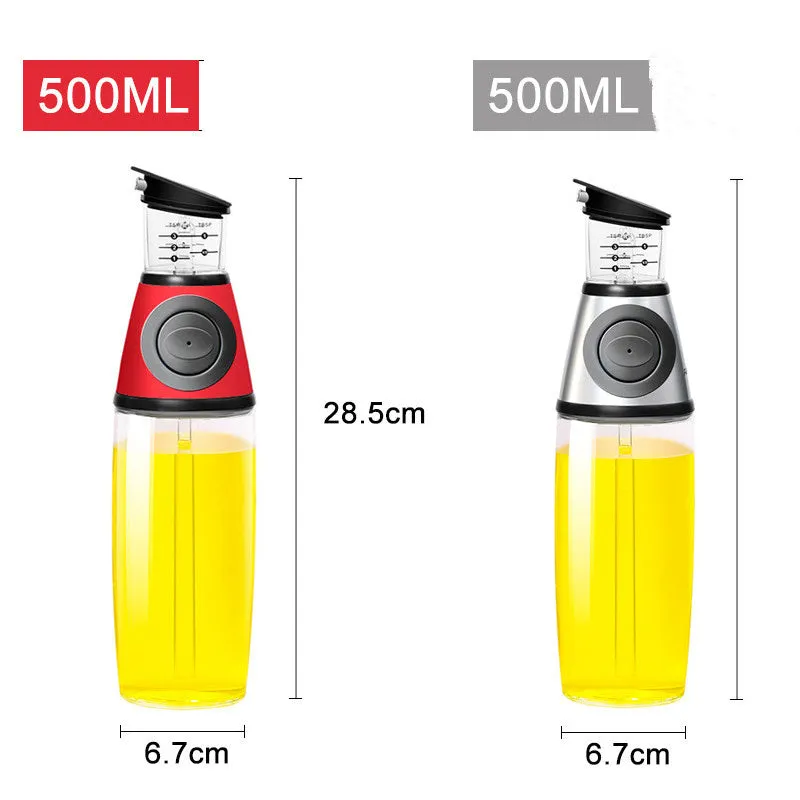 500ml high white glass measurable oil bottle with slim 8x28.5cm shape on kitchen countertop