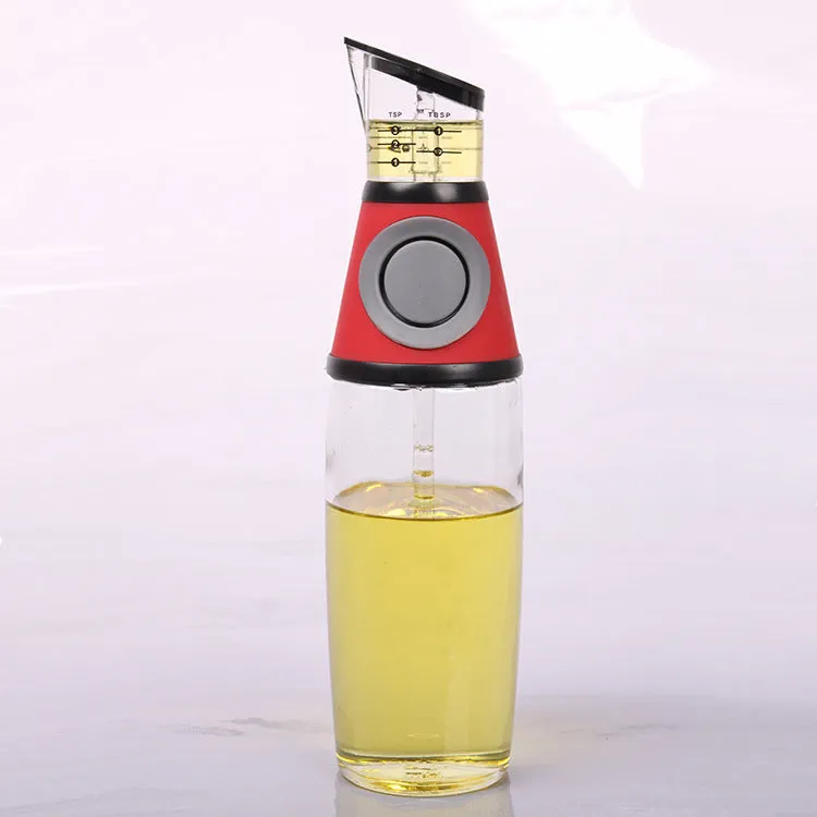 500ml high white glass measurable oil bottle with slim 8x28.5cm shape on kitchen countertop
