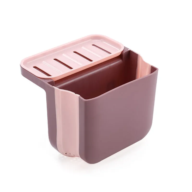 Foldable plastic sink drain basket with suction cup in grey, blue, and pink colour options