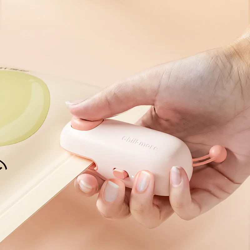 Portable rechargeable mini bag sealer in coffee bear design with USB Type-C charging, for sealing plastic snack bags