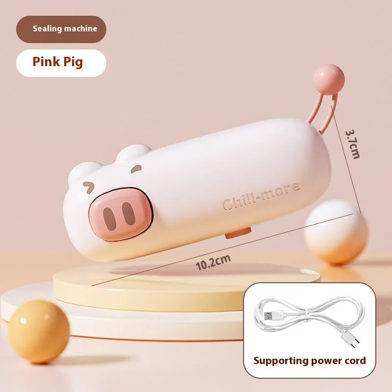 Portable rechargeable mini bag sealer in coffee bear design with USB Type-C charging, for sealing plastic snack bags