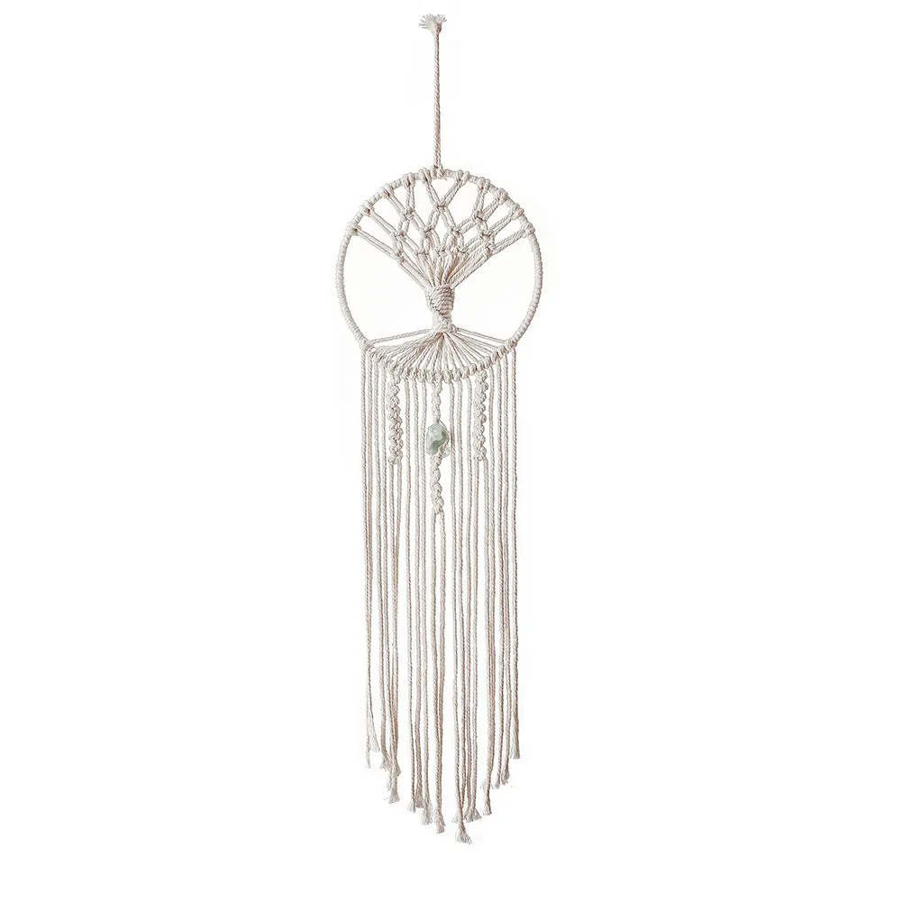 Handmade dream catcher tree tapestry in natural cotton rope, rectangular 73x18cm, European style wall hanging
