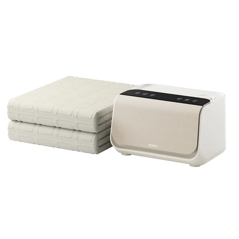 Aideng white electric water blanket with capsule design shown in two bed sizes