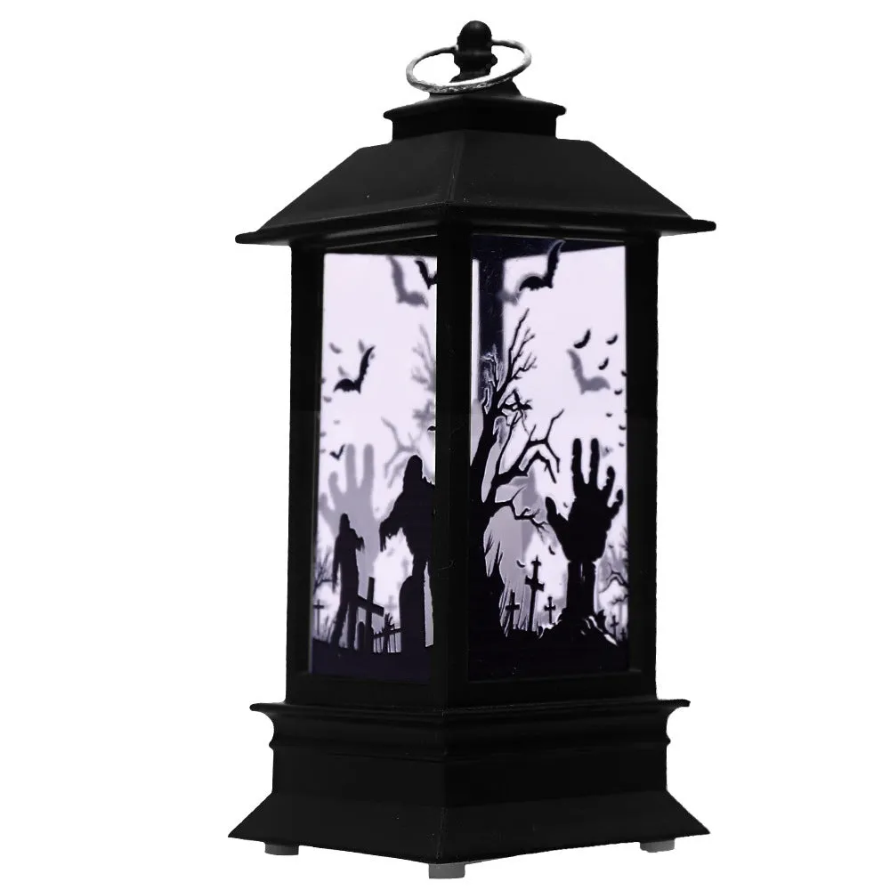 Plastic pumpkin lamp with LED skull candle in multiple colour styles for Halloween decoration