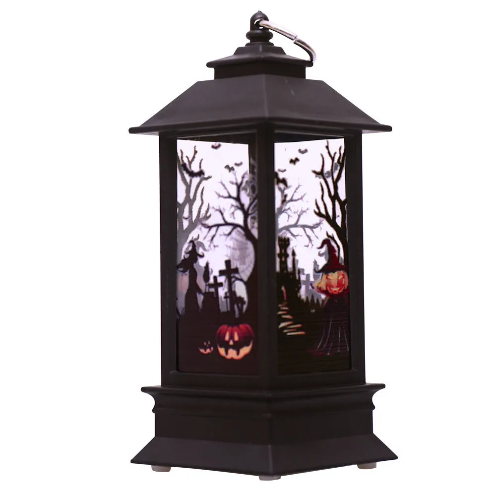 Plastic pumpkin lamp with LED skull candle in multiple colour styles for Halloween decoration
