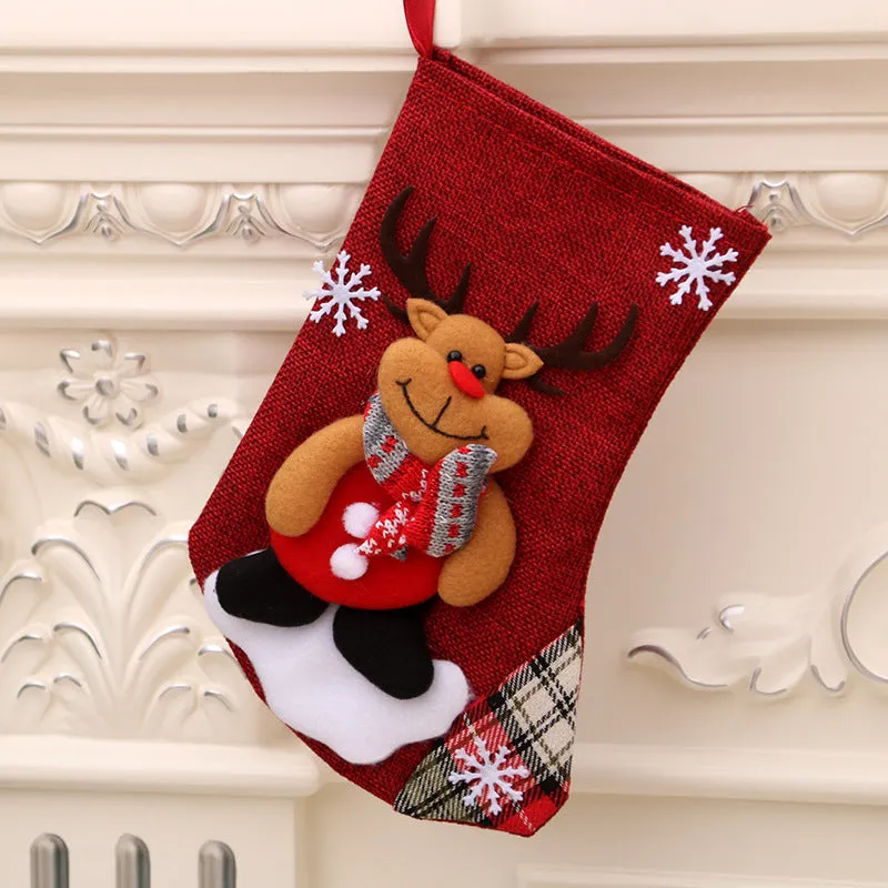 Multicolor Christmas hanging sock gift bag with bear character design on white background