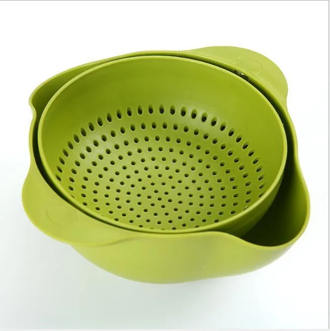 Kitchen plastic double-deck washing basket in blue with sieve insert for draining rice and fruit