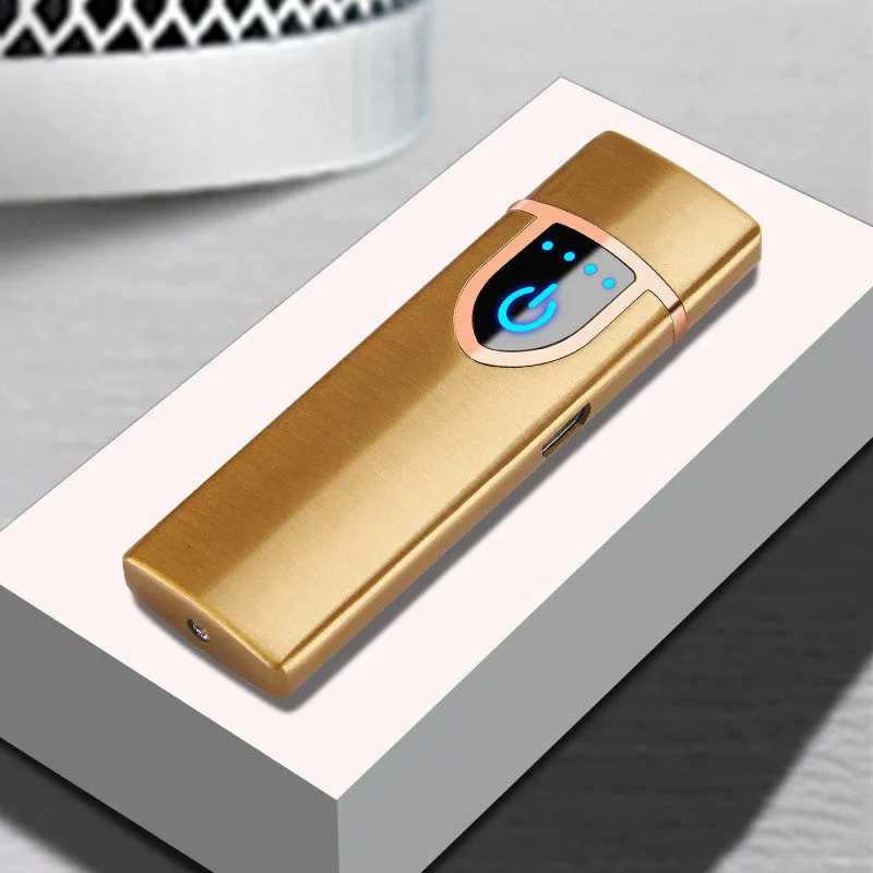 USB charging double arc lighter in silver zinc alloy with ice noodle finish on white background
