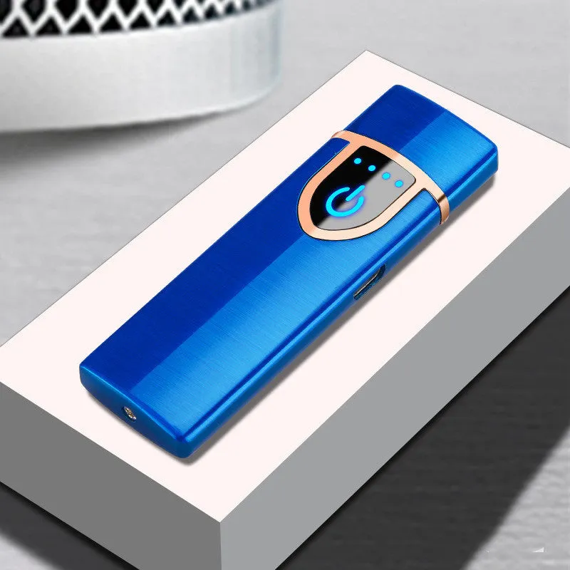 USB charging double arc lighter in silver zinc alloy with ice noodle finish on white background