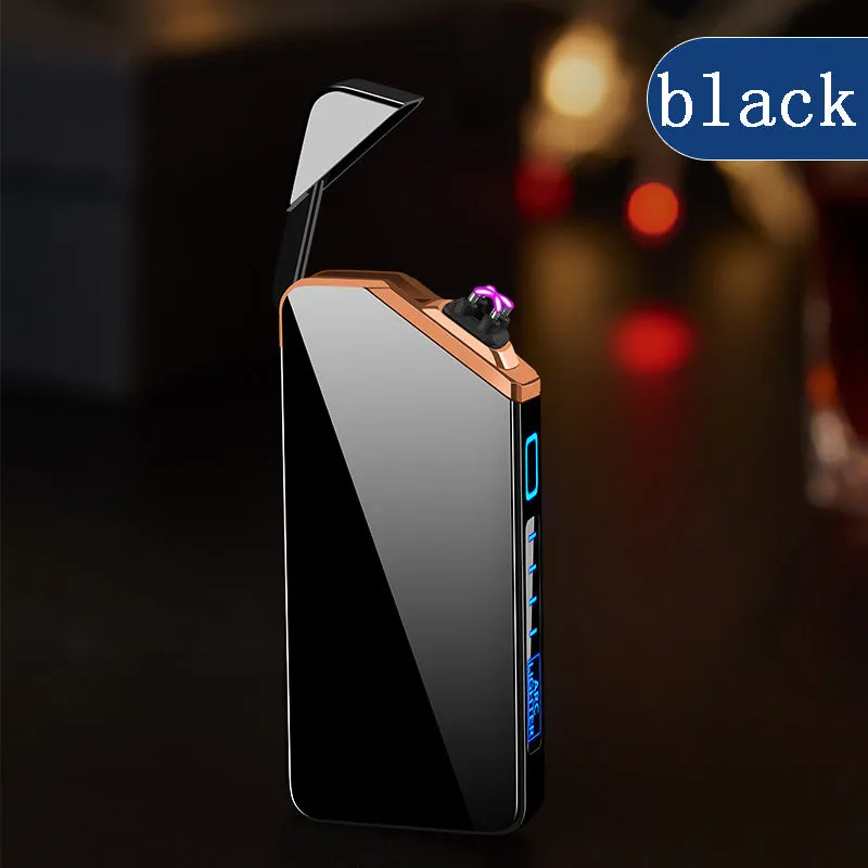 USB charging double arc lighter in silver zinc alloy with ice noodle finish on white background