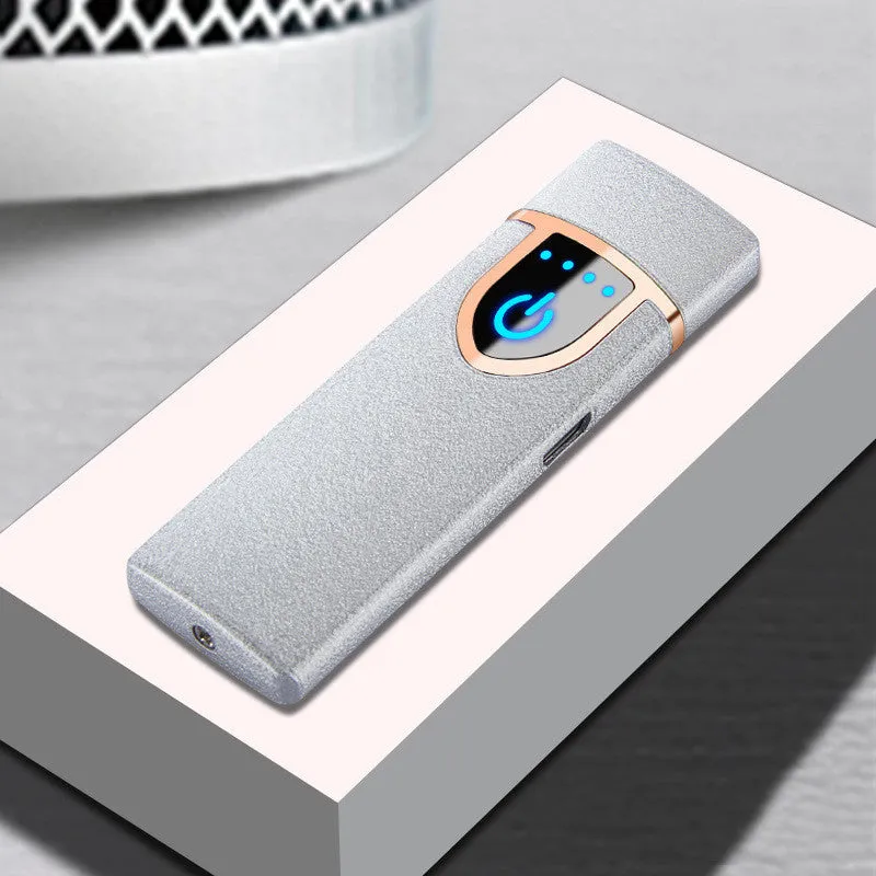 USB charging double arc lighter in silver zinc alloy with ice noodle finish on white background