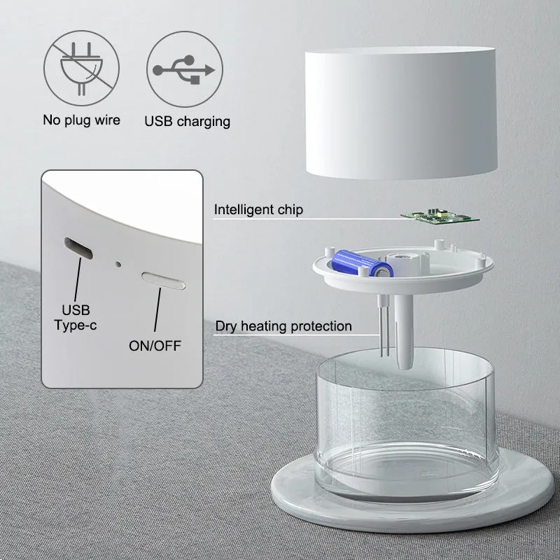 Wireless portable ultrasonic humidifier diffuser with 780ml tank in white, includes filters
