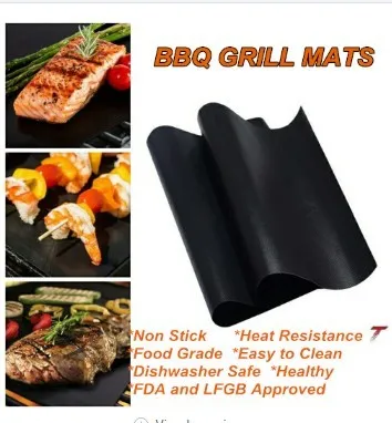Reusable non-stick barbecue grill mat 33x40cm PTFE fibreglass fabric for indirect cooking