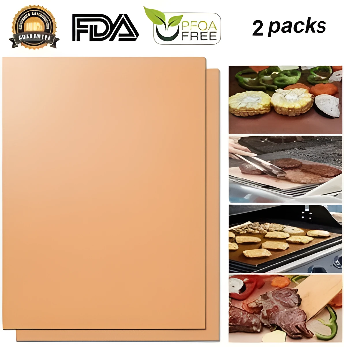 Reusable non-stick barbecue grill mat 33x40cm PTFE fibreglass fabric for indirect cooking
