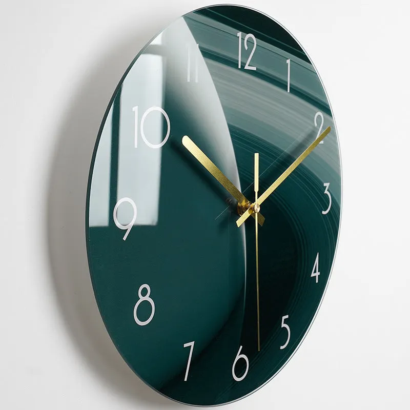 Circular organic glass quartz wall clock silent battery powered 30.5cm living room