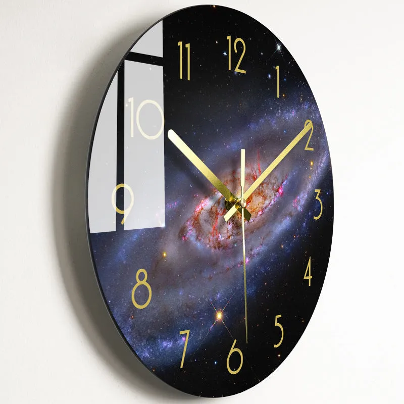Circular organic glass quartz wall clock silent battery powered 30.5cm living room