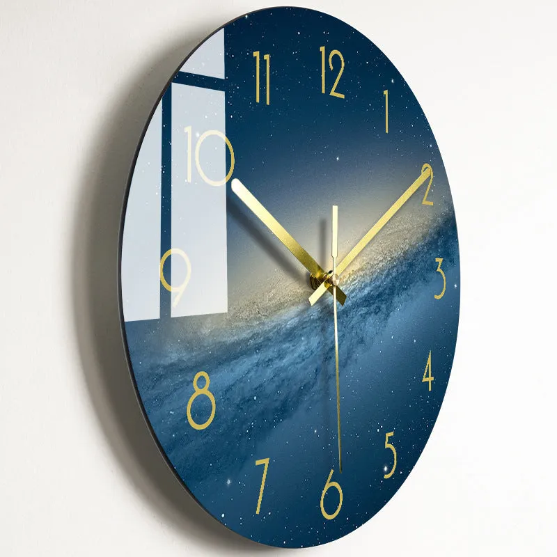 Circular organic glass quartz wall clock silent battery powered 30.5cm living room