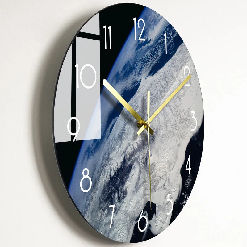 Circular organic glass quartz wall clock silent battery powered 30.5cm living room