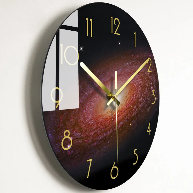 Circular organic glass quartz wall clock silent battery powered 30.5cm living room
