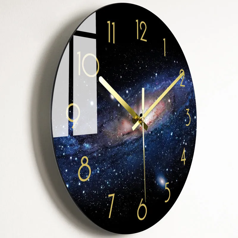 Circular organic glass quartz wall clock silent battery powered 30.5cm living room