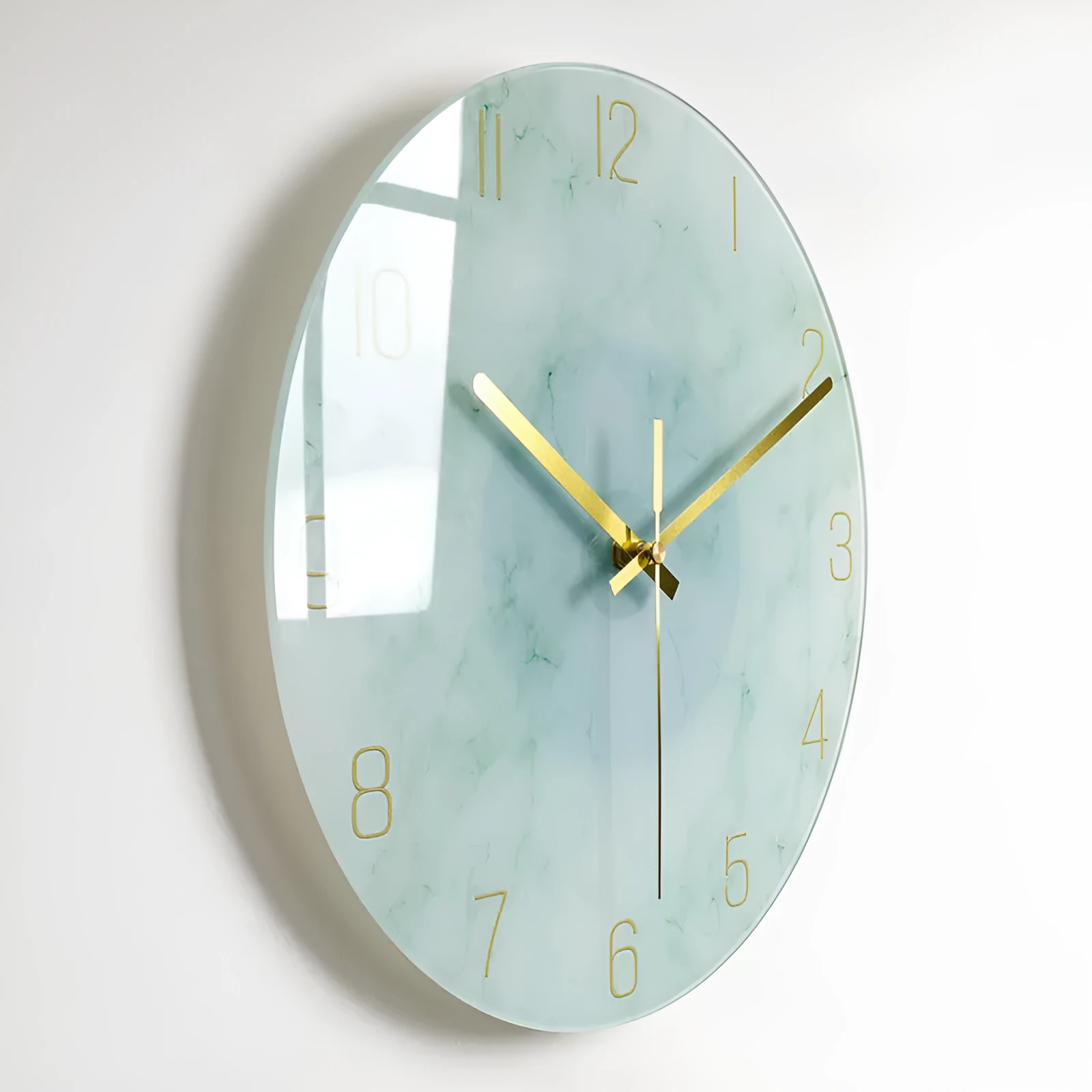 Circular organic glass quartz wall clock silent battery powered 30.5cm living room