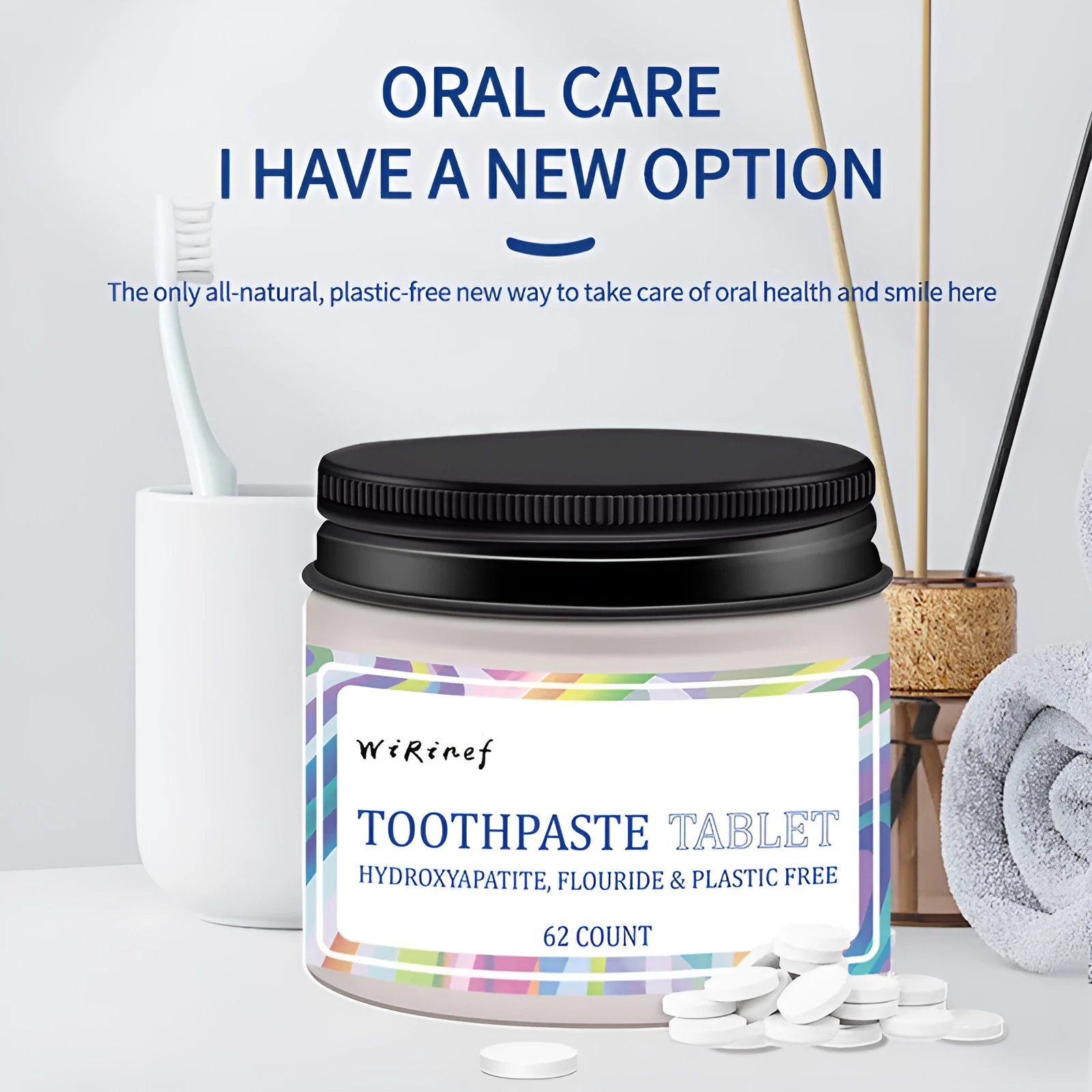 62 TP19 toothpaste tablets in portable chewing format for travel dental care
