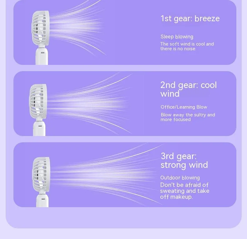 2-in-1 handheld fan with power bank, purple, 88mm brushless blades, compact USB rechargeable portable fan
