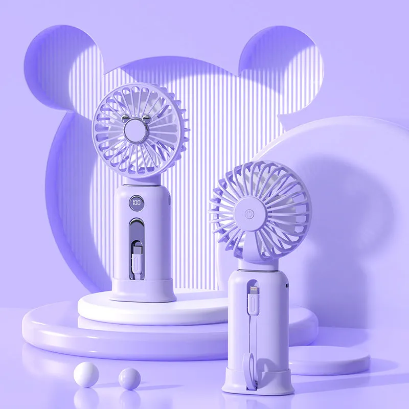 2-in-1 handheld fan with power bank, purple, 88mm brushless blades, compact USB rechargeable portable fan