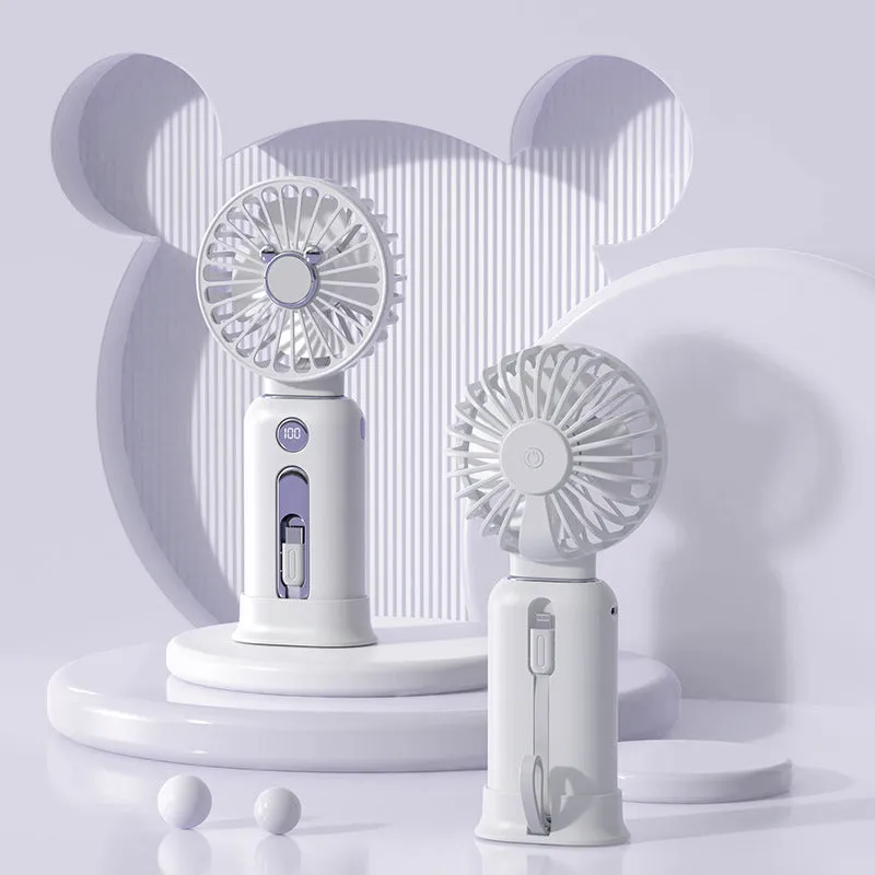 2-in-1 handheld fan with power bank, purple, 88mm brushless blades, compact USB rechargeable portable fan