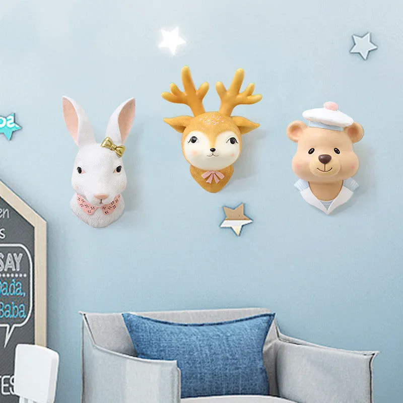 Cartoon rabbit resin wall decor in picture colour with mounting hardware on white background