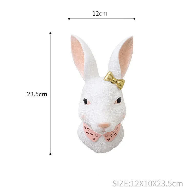 Cartoon rabbit resin wall decor in picture colour with mounting hardware on white background