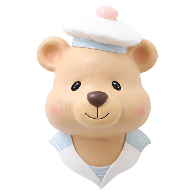 Cartoon rabbit resin wall decor in picture colour with mounting hardware on white background