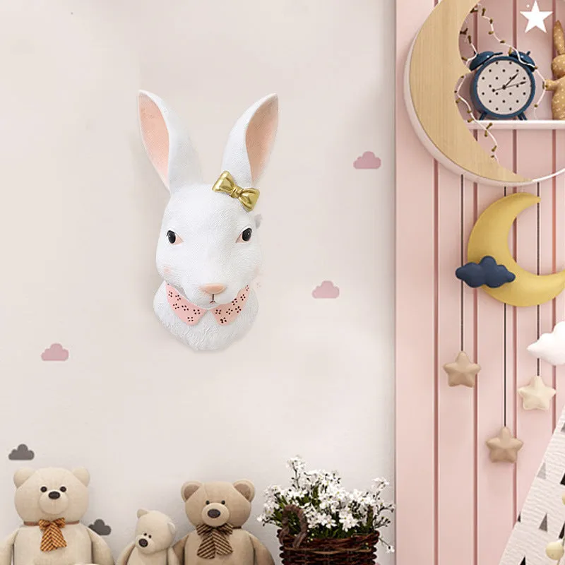 Cartoon rabbit resin wall decor in picture colour with mounting hardware on white background
