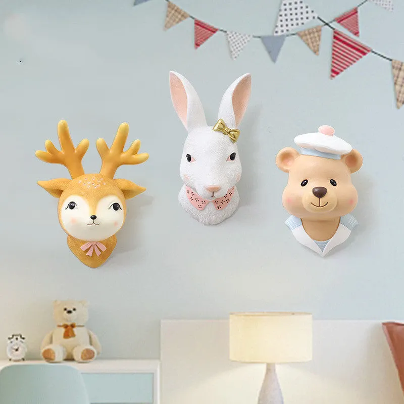 Cartoon rabbit resin wall decor in picture colour with mounting hardware on white background