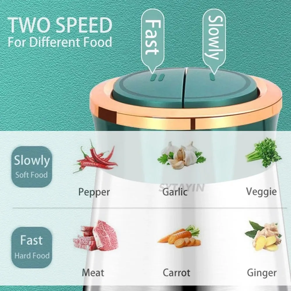 Green stainless steel meat blender mincer with 2-speed gears and 2L capacity