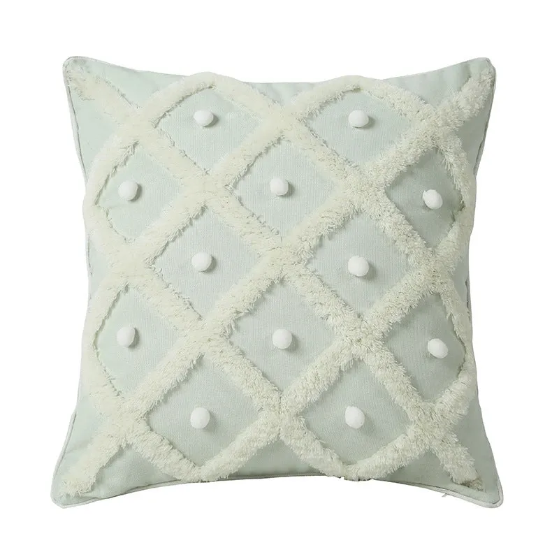 Tufted Moroccan ball cushion cover in cotton hemp blend black colour 45x45cm