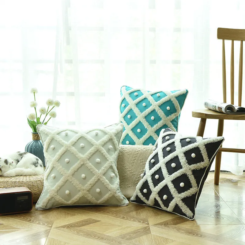 Tufted Moroccan ball cushion cover in cotton hemp blend black colour 45x45cm