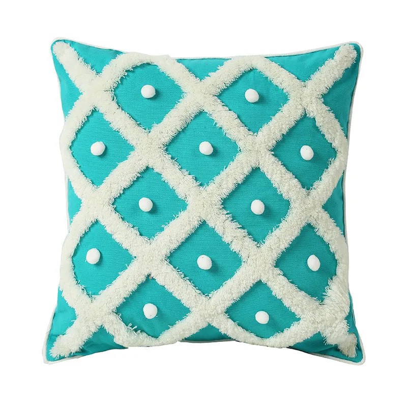 Tufted Moroccan ball cushion cover in cotton hemp blend black colour 45x45cm